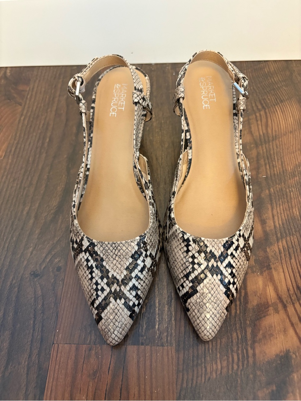 Market & Spruce Snakeskin Print Slingback Wedge Heels Women’s Size 7.5